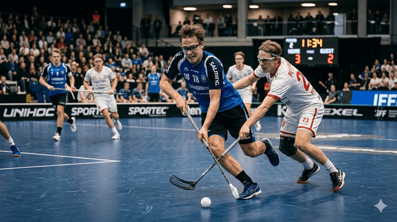 Salibandytoimintaa taustakuvassa